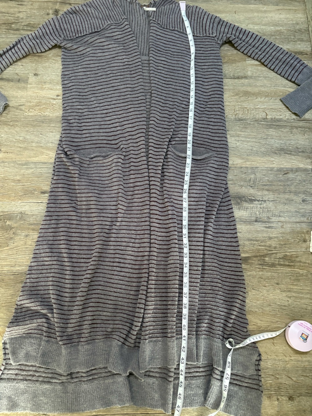 Free People Long Striped Open-Front Cardigan in Taupe and Dark Brown - Picture 6 of 12